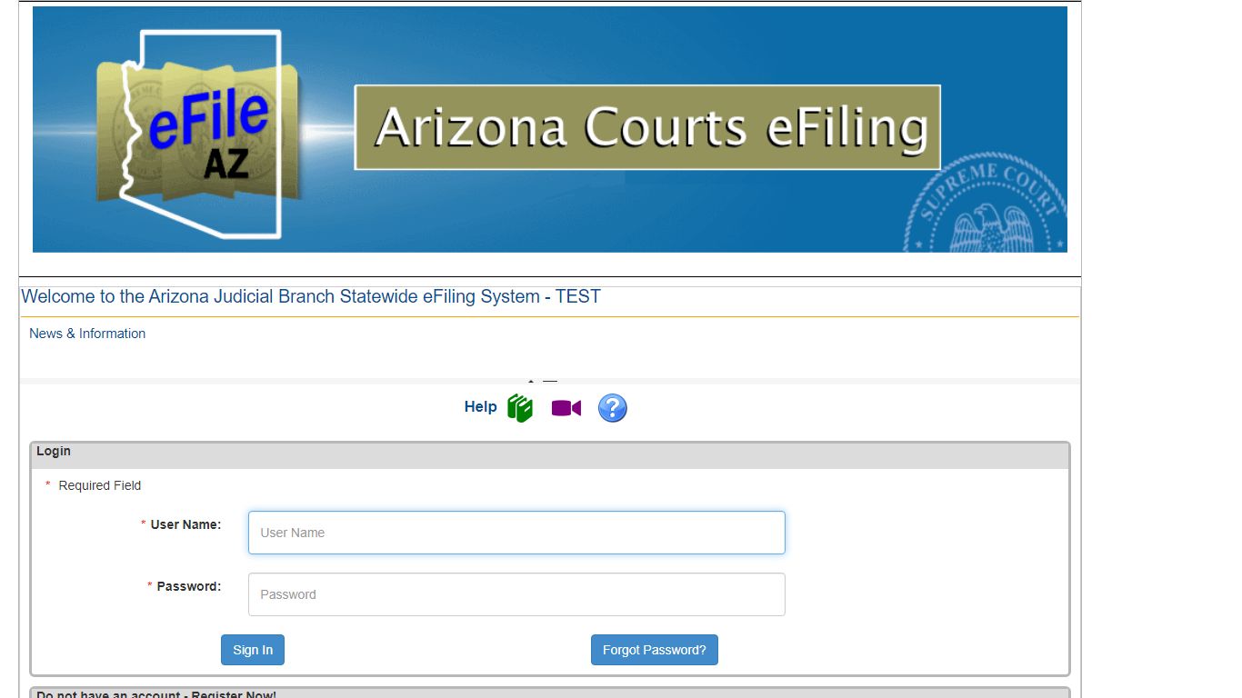 State of Arizona E-Filing Portal - efiletest.azcourts.gov